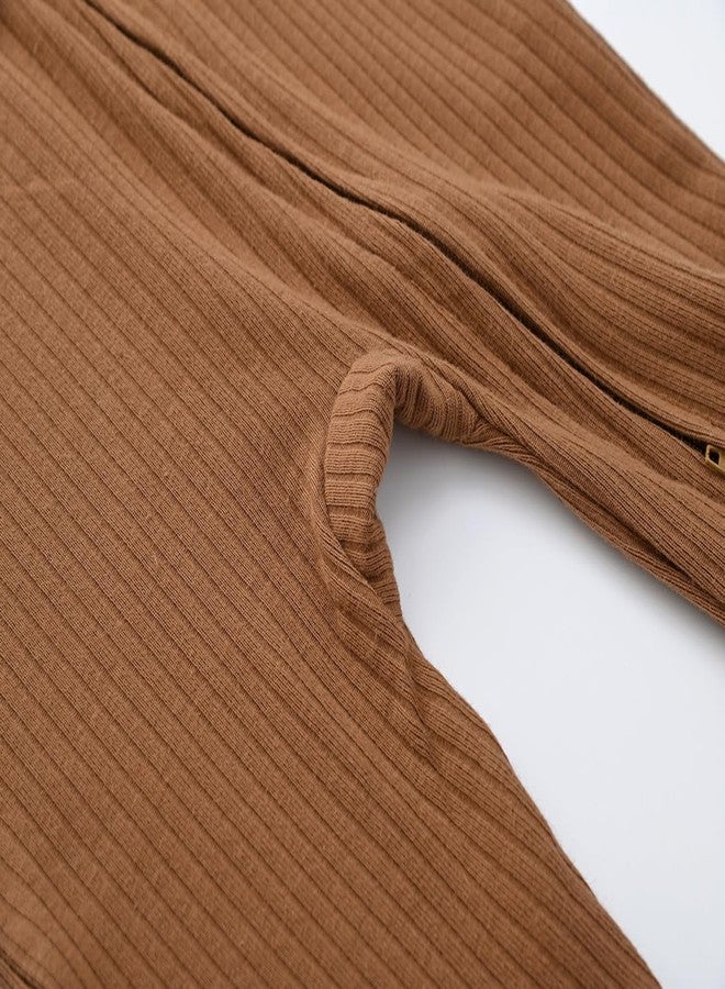 بيجامات أطفال للجنسين، بيجامات نوم للأطفال بسحاب ثنائي الاتجاه مع أساور على شكل قفازات - بيجامات قطنية بأكمام طويلة وسحاب للأطفال للنوم واللعب (لون قهوة، من 0 إلى 3 أشهر) - Image 5